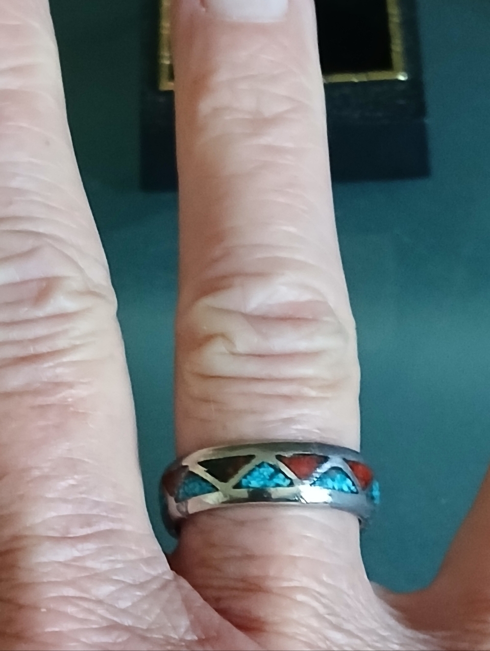 Vintage Turquoise Inlay Ring - Picture 2 of 3